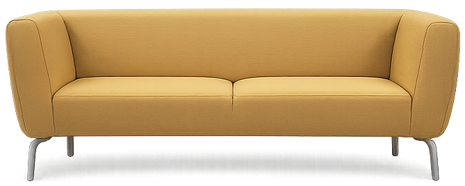 Gelbes Sofa mit geschwungenen Armlehnen