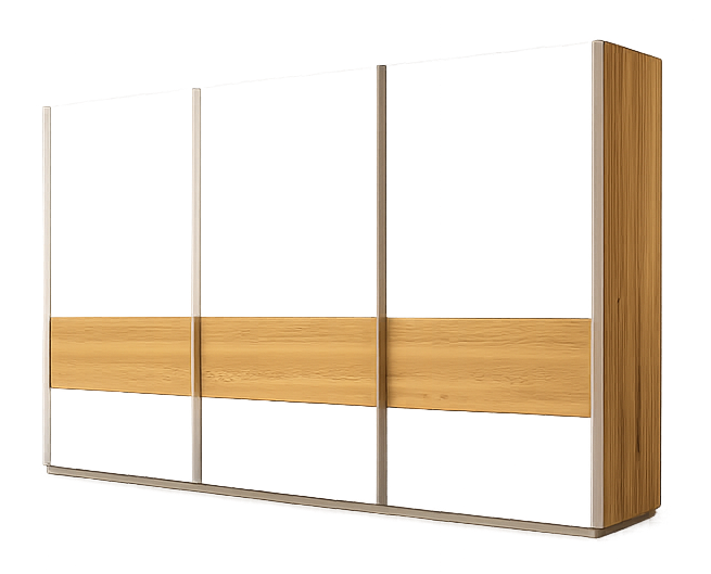 Moderner Schrank mit Holz- und hellen Fronten