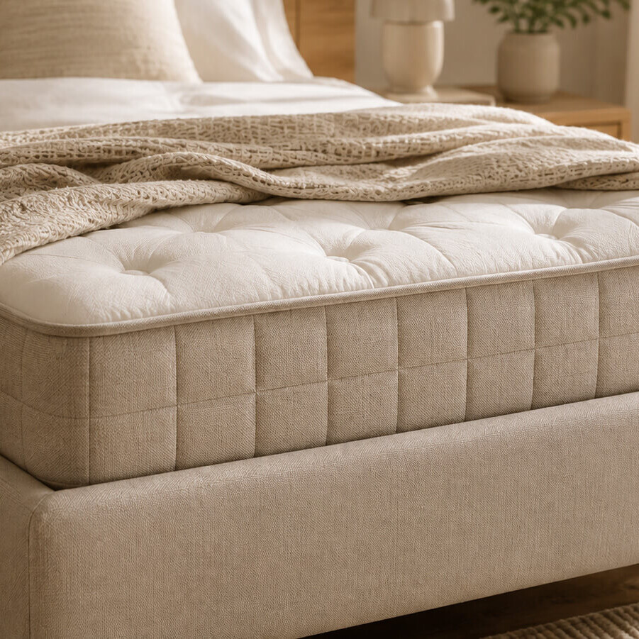 Gepolstertes Bett mit Matratze, Kissen und weicher Bettdecke