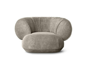Runder Bretz Nanami Sessel mit hellem Stoffbezug