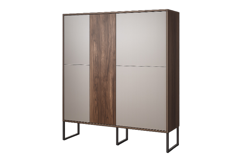 Moderner Kleiderschrank mit wei&szlig;en Fronten und dunklen Holzelementen