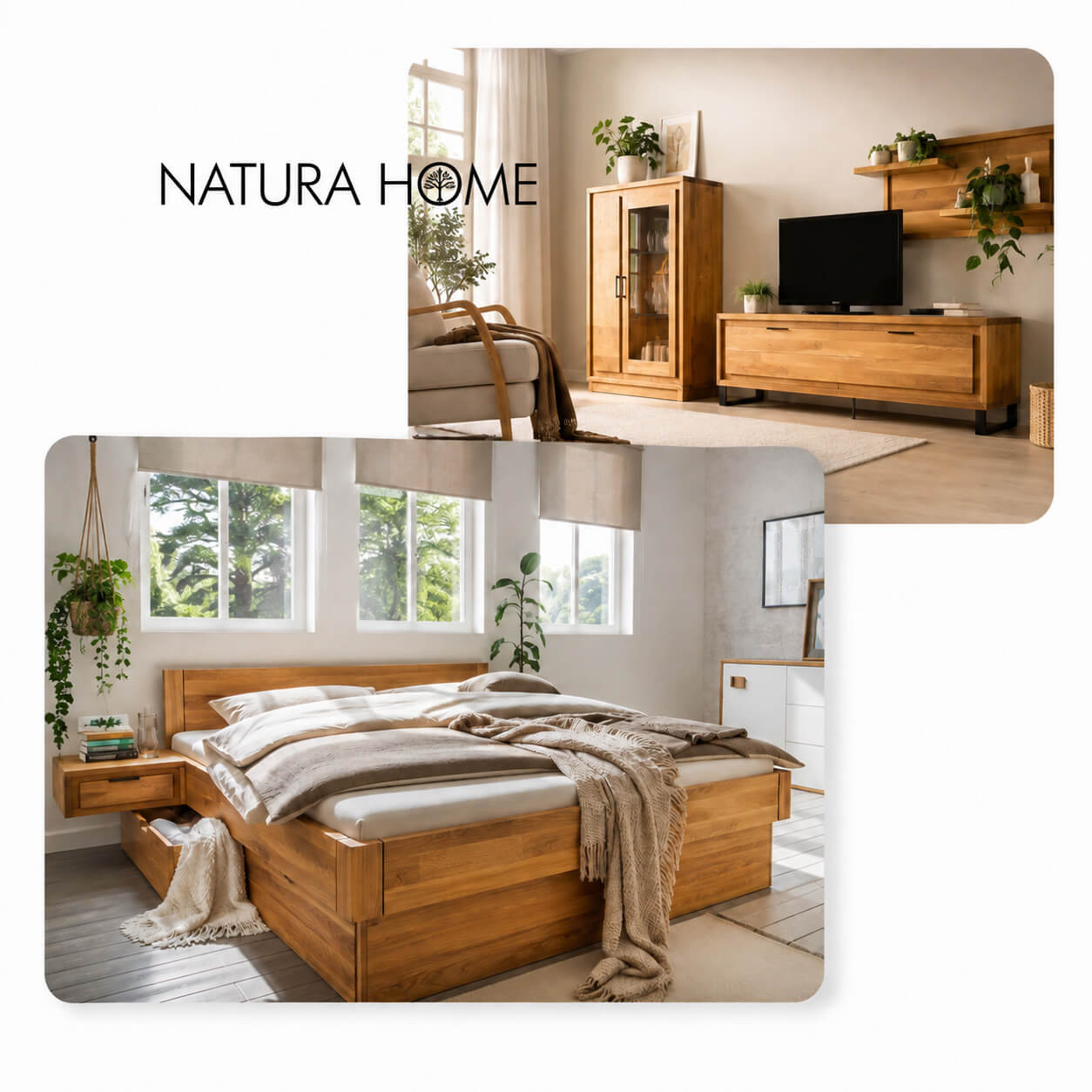 Natura Home Wohnmöbel aus Holz in natürlich eingerichteten Wohnräumen