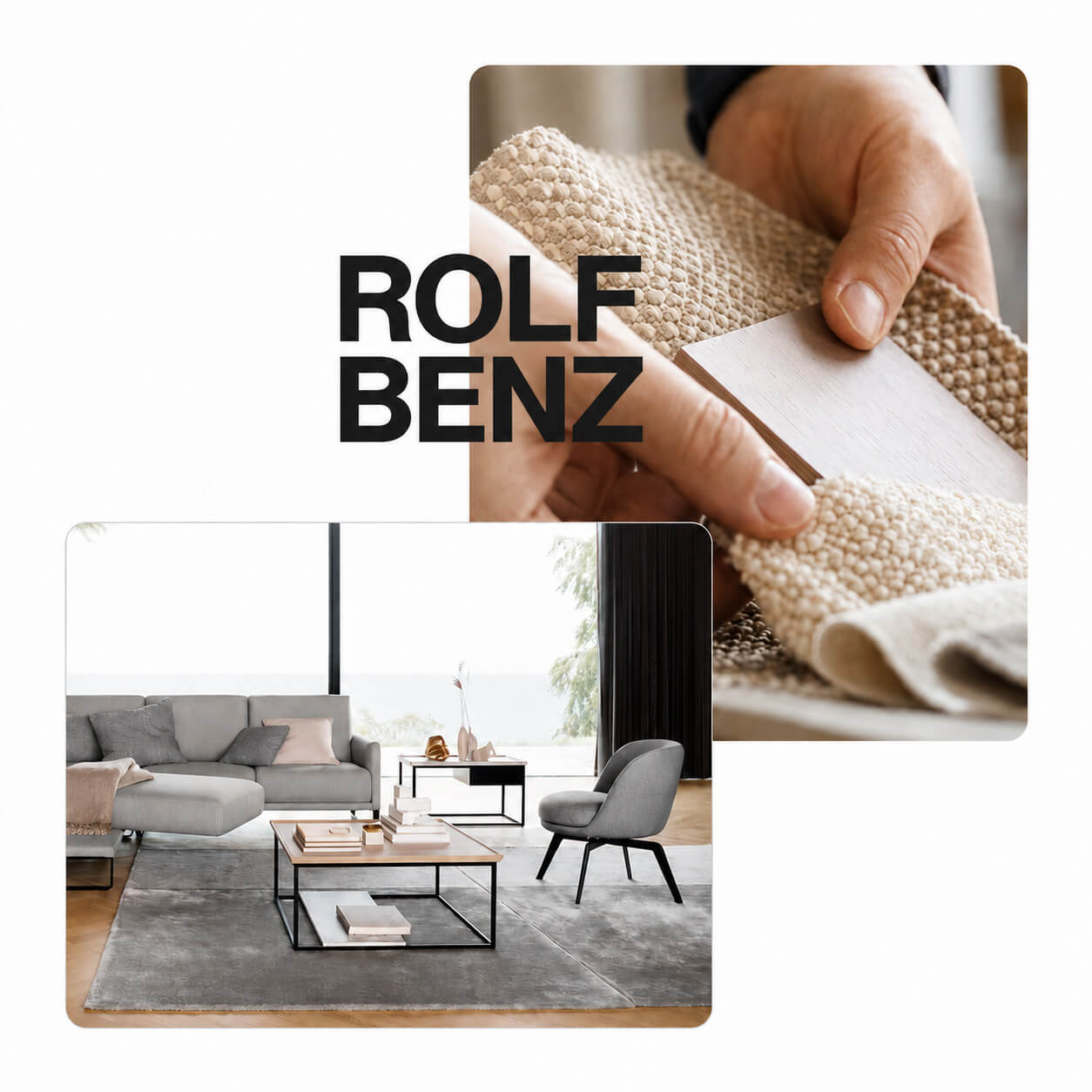 Markenmotiv von Rolf Benz mit Sofa und Materialdetail