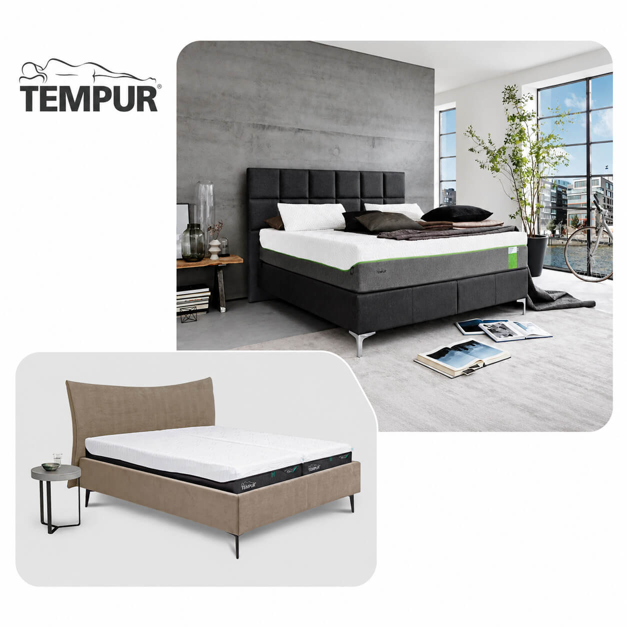 TEMPUR Bett und Schlafsystem in einem modern eingerichteten Schlafzimmer