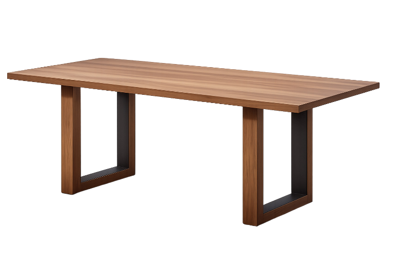 Rechteckiger Esstisch aus Holz mit dunklem Gestell